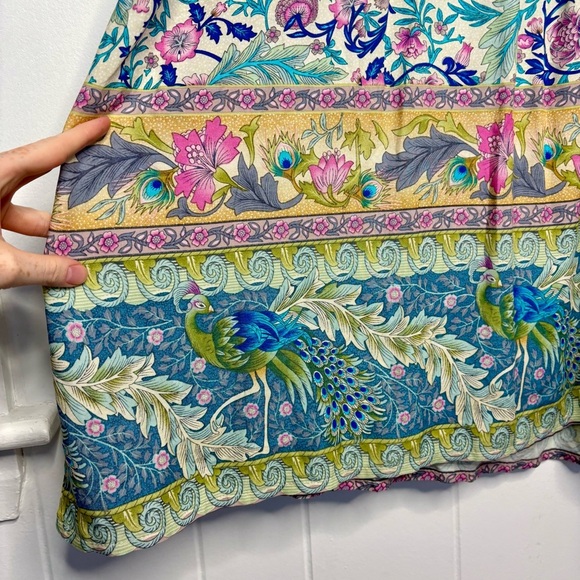 🦚 LANCE CADE Boho Peacock Tie Front Dress Floral Bohemian Beachy Size Medium - Picture 7 of 8